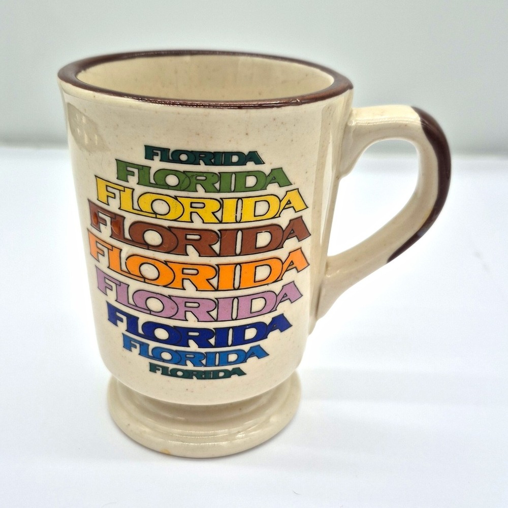Florida Souvenir Ceramic Coffee Mug VTG Rainbow Collectible MCM Retro 70s Style